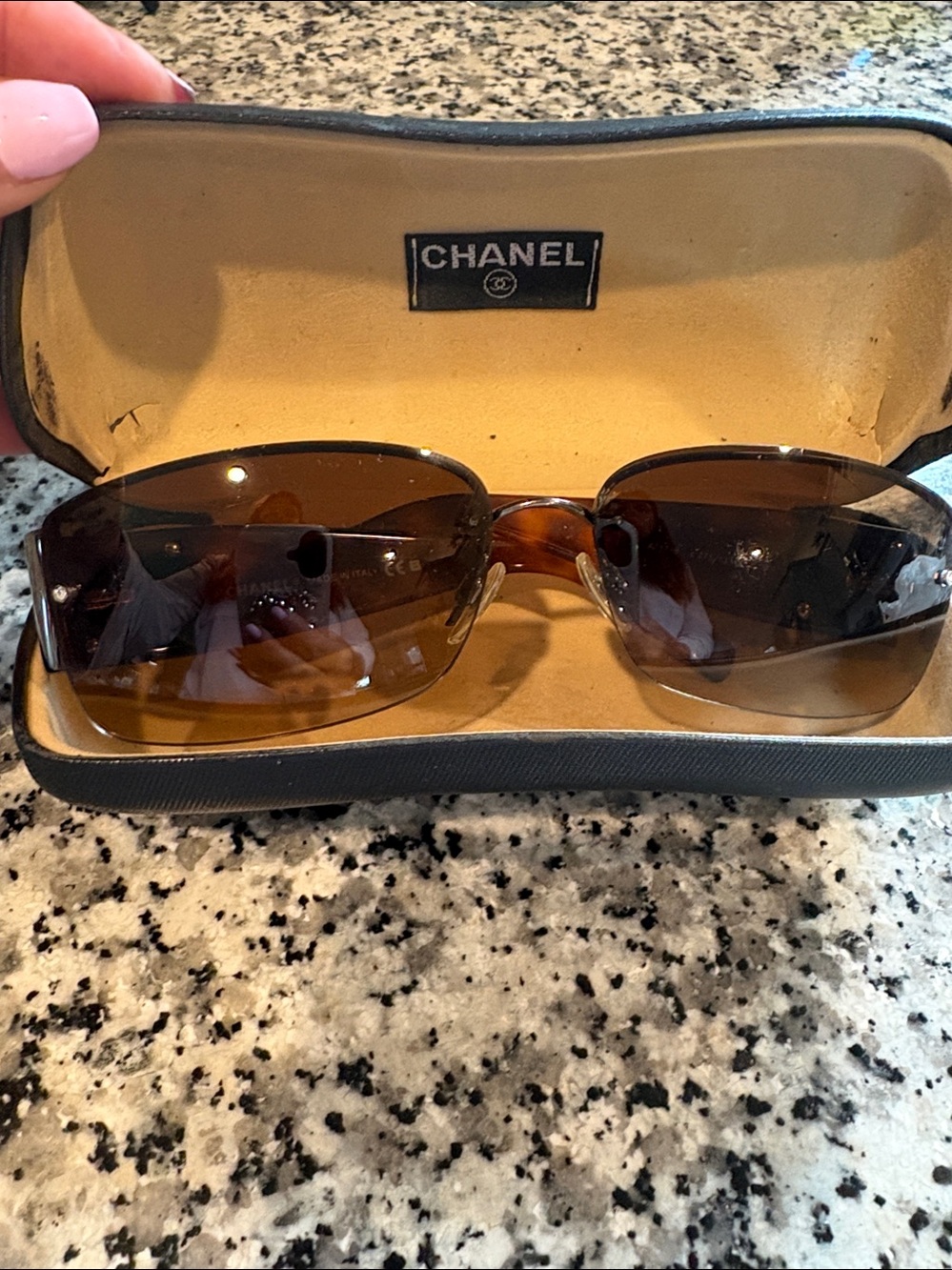 CHANEL Tortoiseshell Brown Crystal CC Logo Sunglasses